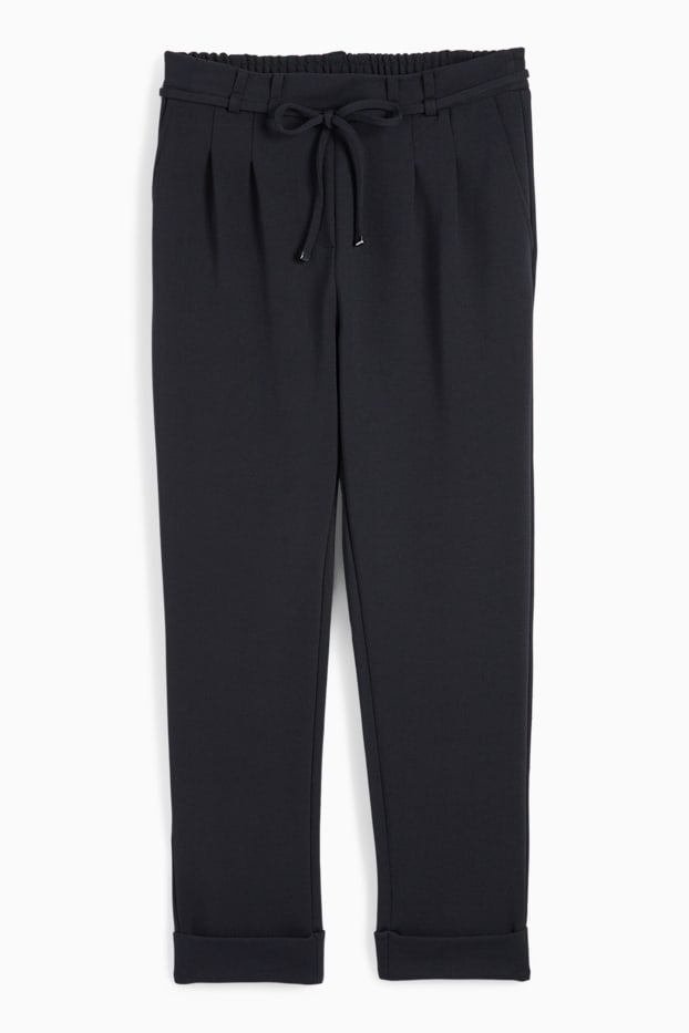 Women - Jersey trousers - high waist - tapered fit - dark blue