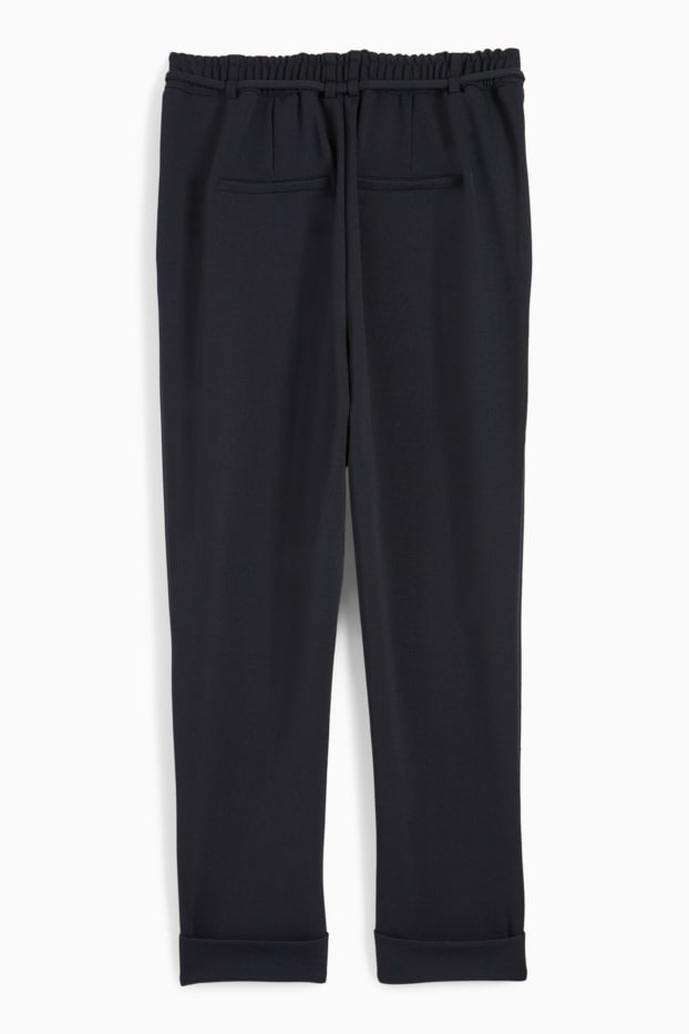 Women - Jersey trousers - high waist - tapered fit - dark blue
