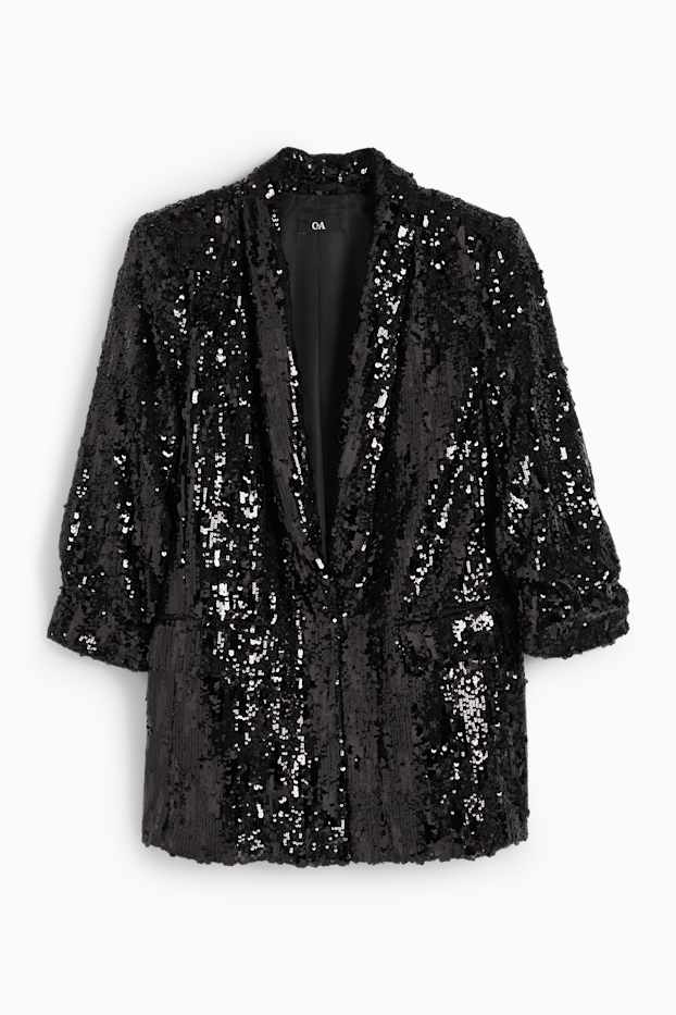 Femmes - Blazer long en sequins - regular fit - noir