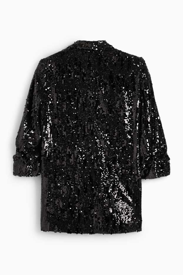 Femmes - Blazer long en sequins - regular fit - noir
