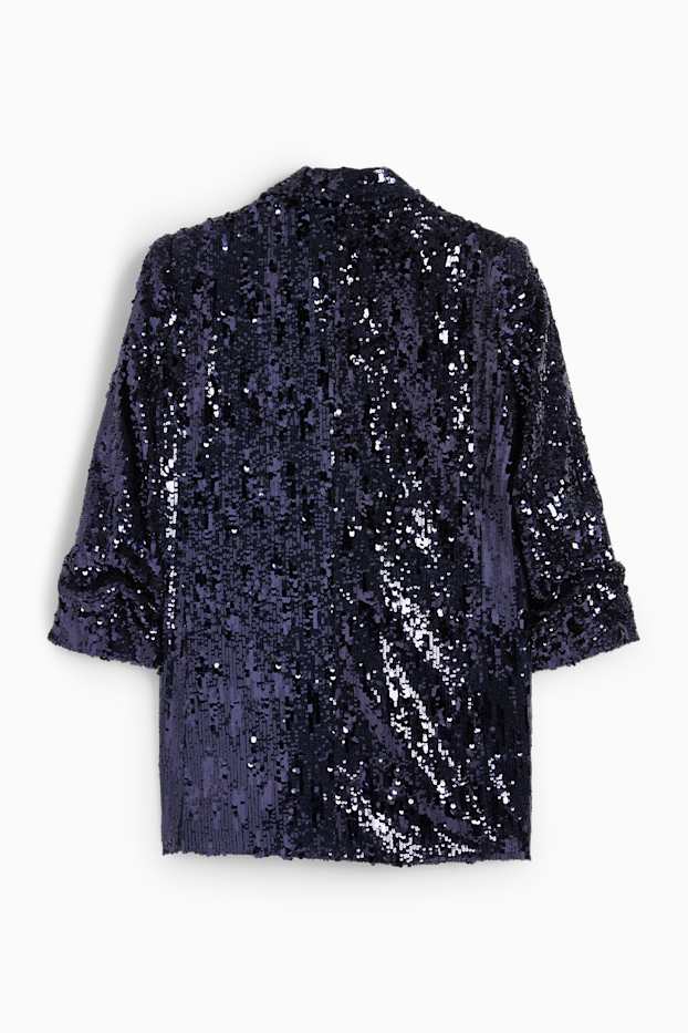 Damen - Pailletten-Longblazer - Regular Fit - dunkelblau