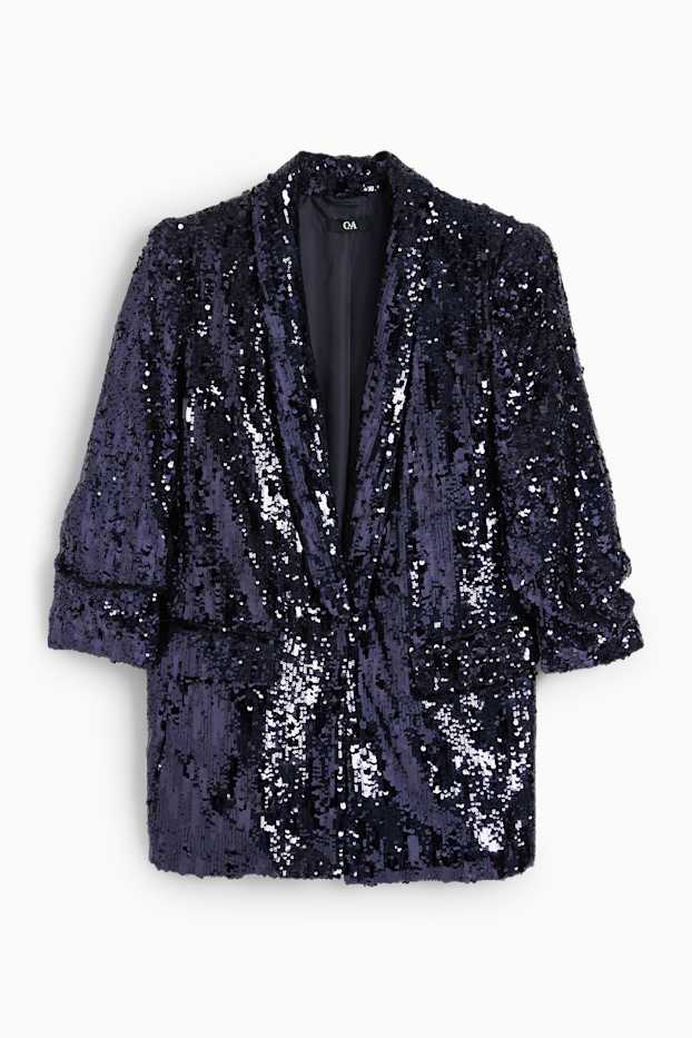Damen - Pailletten-Longblazer - Regular Fit - dunkelblau