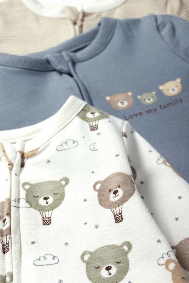 Unisexe - Lot de 3 - oursons - pyjamas bébé - blanc crème