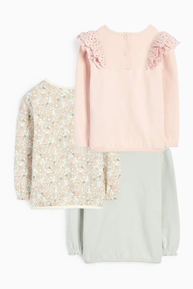 Bébés filles - Lot de 3 - petits fleurs et pandas - sweats bébé - vert menthe