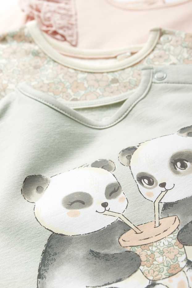 Bébés filles - Lot de 3 - petits fleurs et pandas - sweats bébé - vert menthe