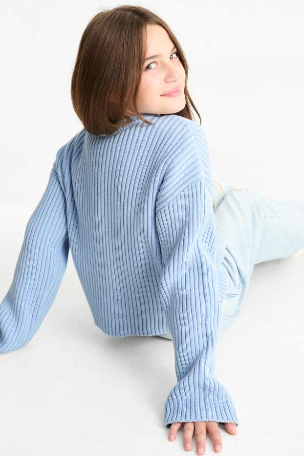 Children Girls - Jumper - ribbed - blue
