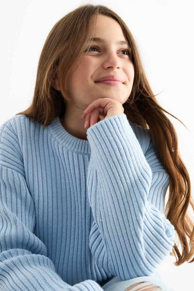 Children Girls - Jumper - ribbed - blue