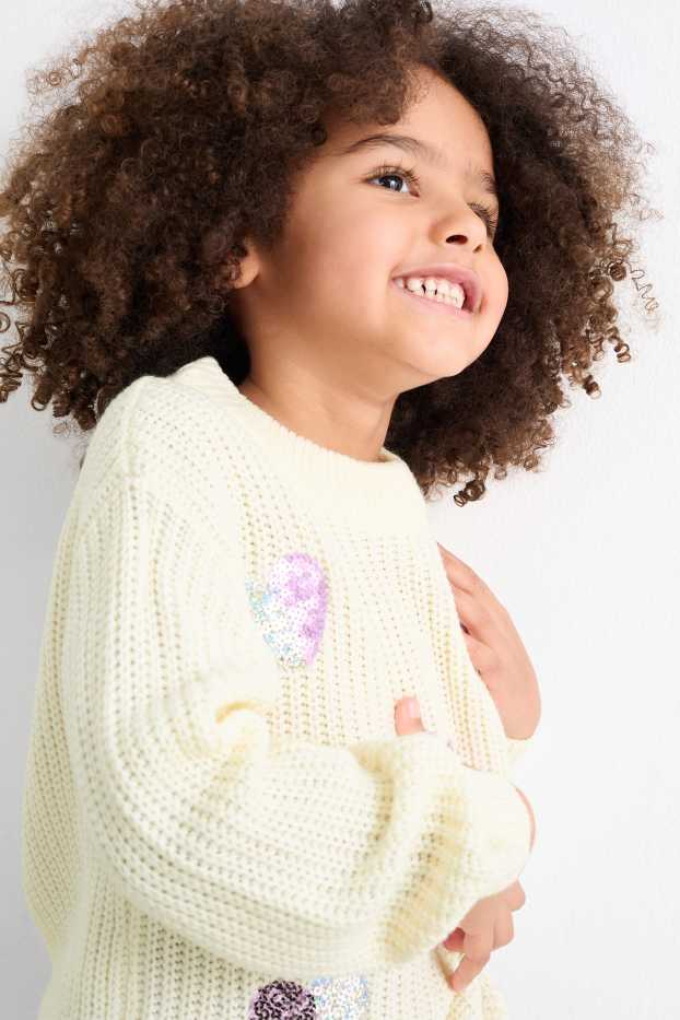 Bambine - Cuore - maglione - a coste - effetto brillante - beige