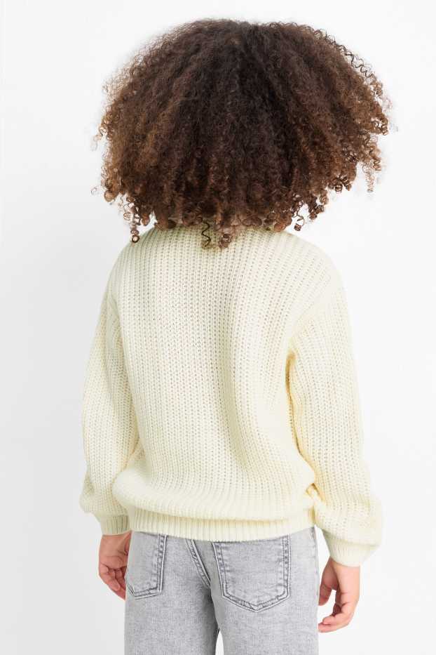 Bambine - Cuore - maglione - a coste - effetto brillante - beige