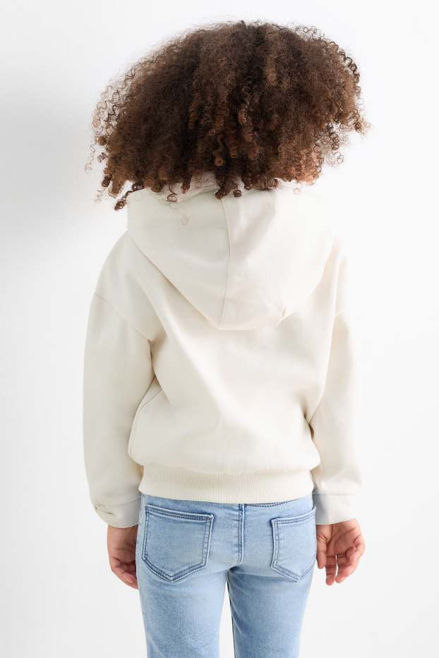 Kinderen: meisjes - Regenboog - hoodie - glanseffect - crème wit