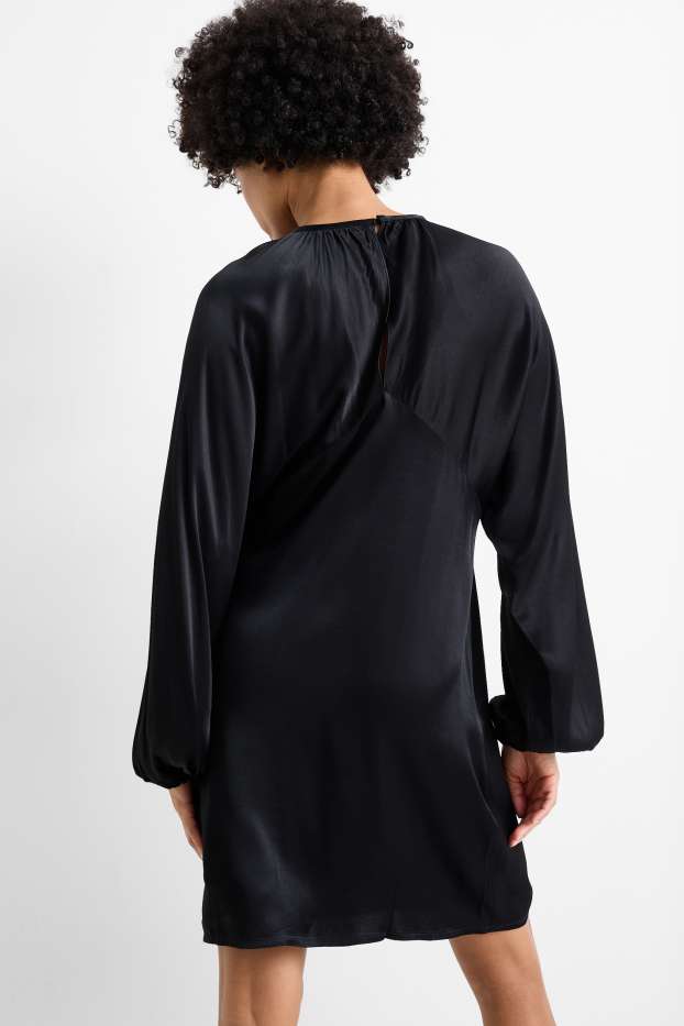 Femmes - Robe empire en satin, à manches ballons et dotée d'une découpe - noir