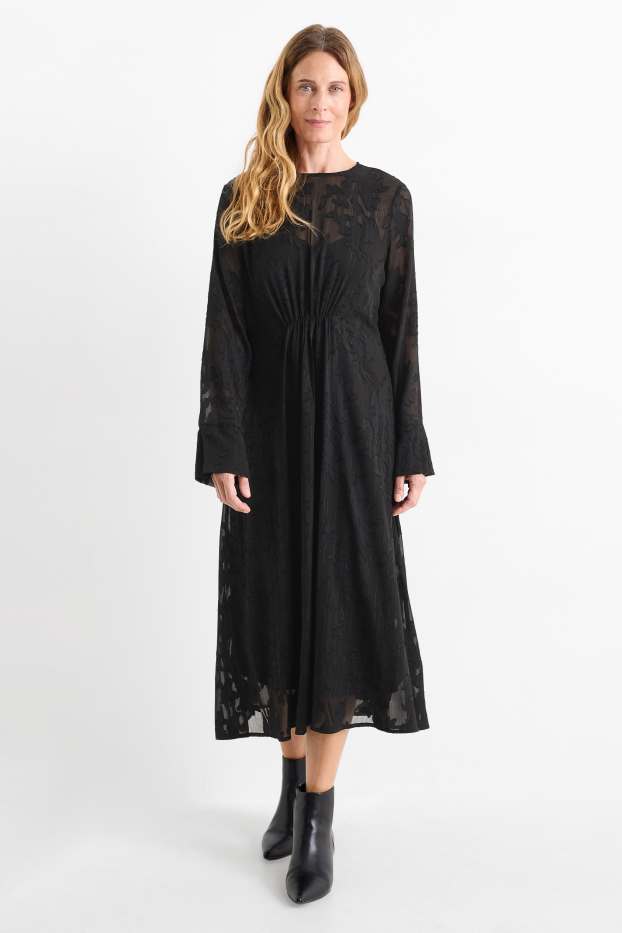 Women - Chiffon dress - floral - black