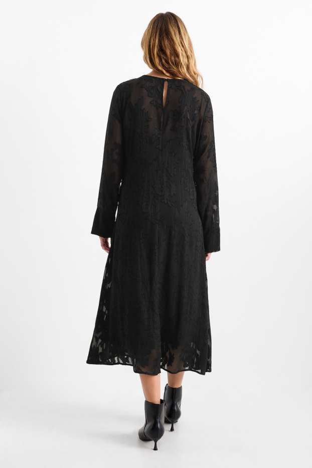 Women - Chiffon dress - floral - black
