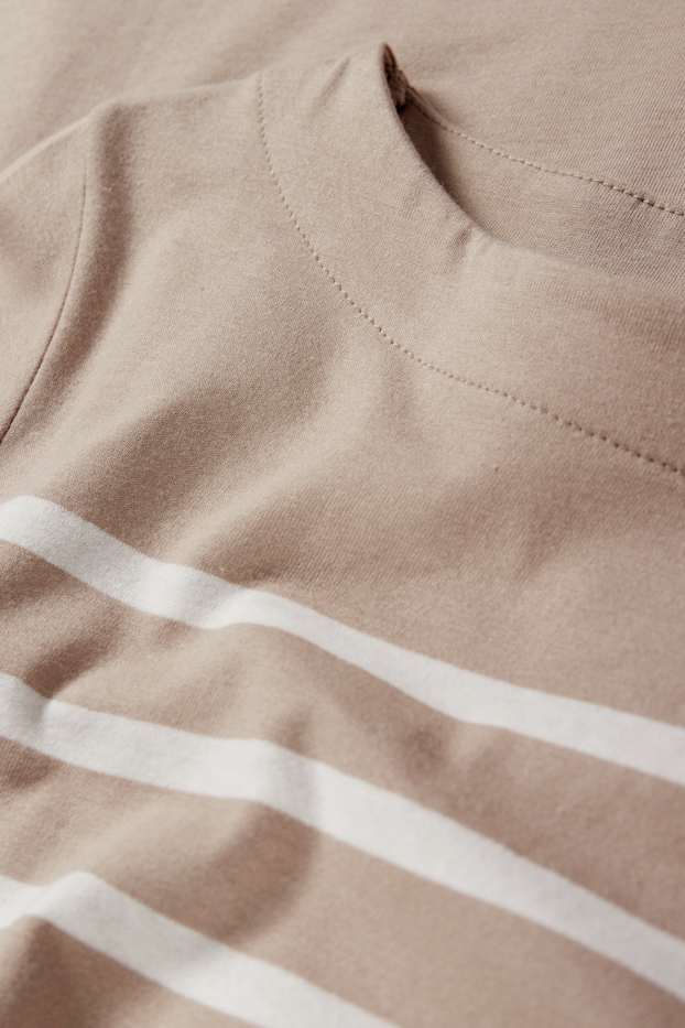 Dames - Basic longsleeve - gestreept - licht beige