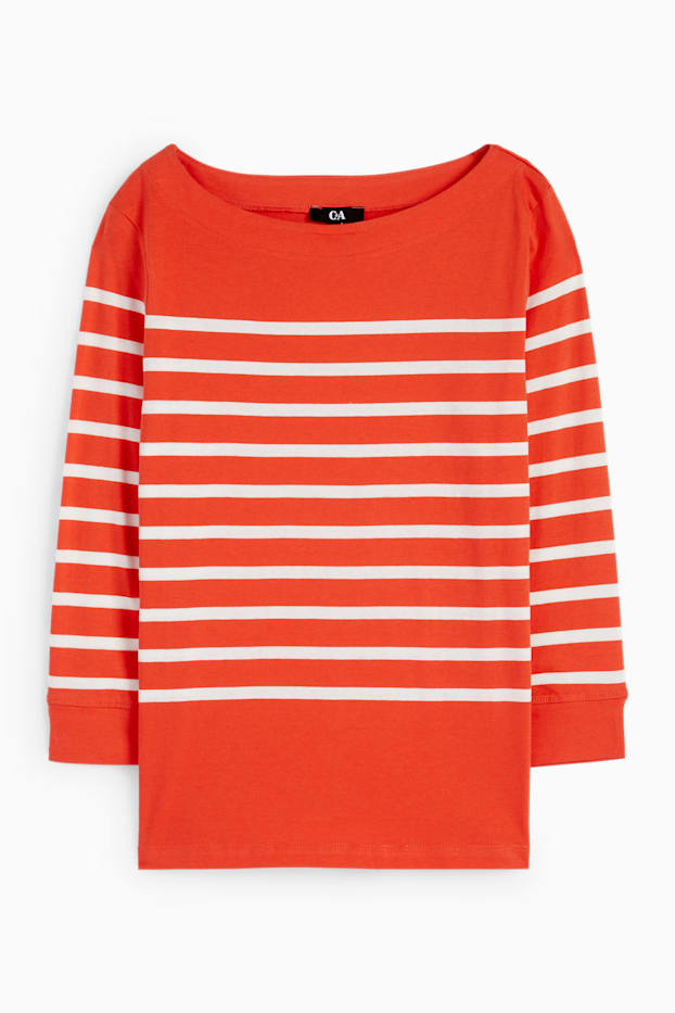 Damen - Basic-Langarmshirt - gestreift - orange
