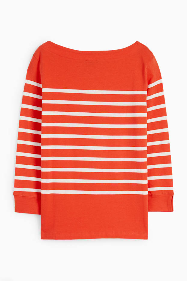 Damen - Basic-Langarmshirt - gestreift - orange