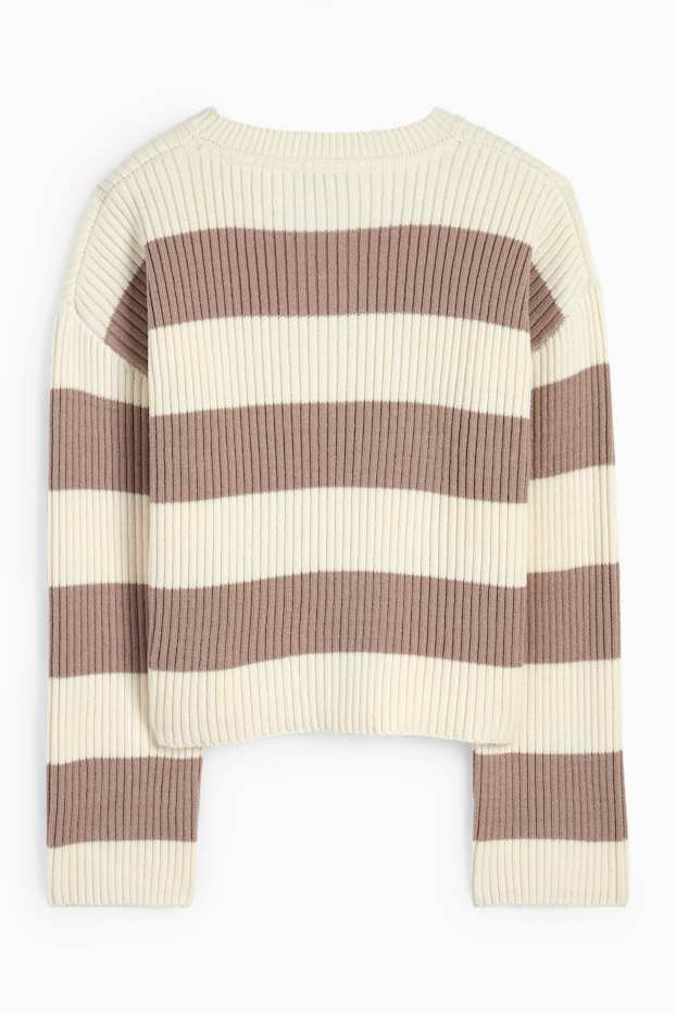 Kinder Mädchen - Pullover - gerippt - gestreift - cremeweiß