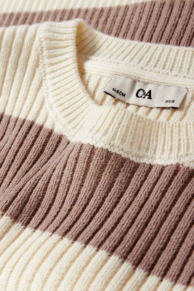 Kinder Mädchen - Pullover - gerippt - gestreift - cremeweiß