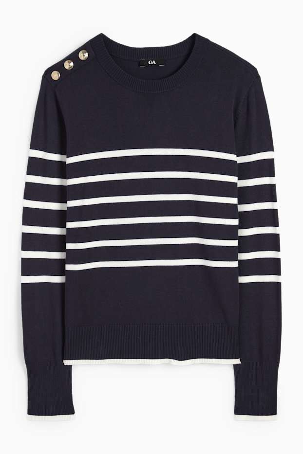 Damen - Feinstrick-Pullover - gestreift - dunkelblau