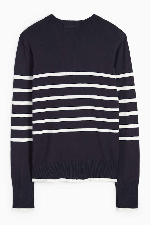 Damen - Feinstrick-Pullover - gestreift - dunkelblau