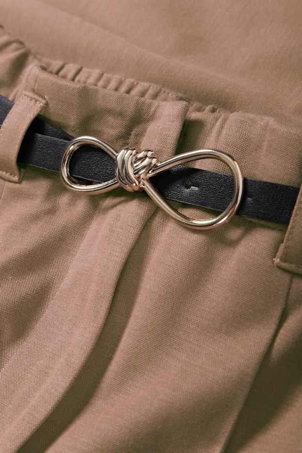 Femei - Pantaloni de stofă cu curea - talie înaltă - wide leg - maro deschis