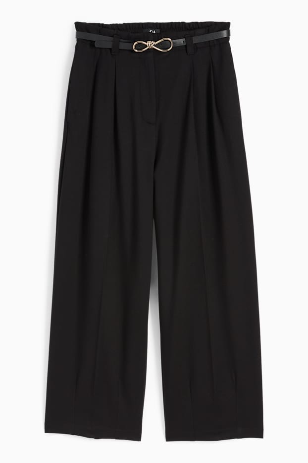Donna - Pantaloni con cintura - vita alta - gamba larga - nero