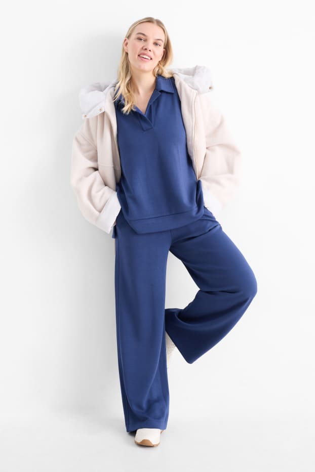 Femei - Pantaloni din jerseu - talie medie - straight fit - albastru închis