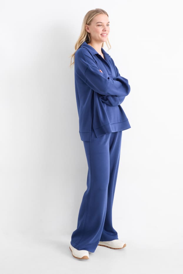 Femei - Pantaloni din jerseu - talie medie - straight fit - albastru închis