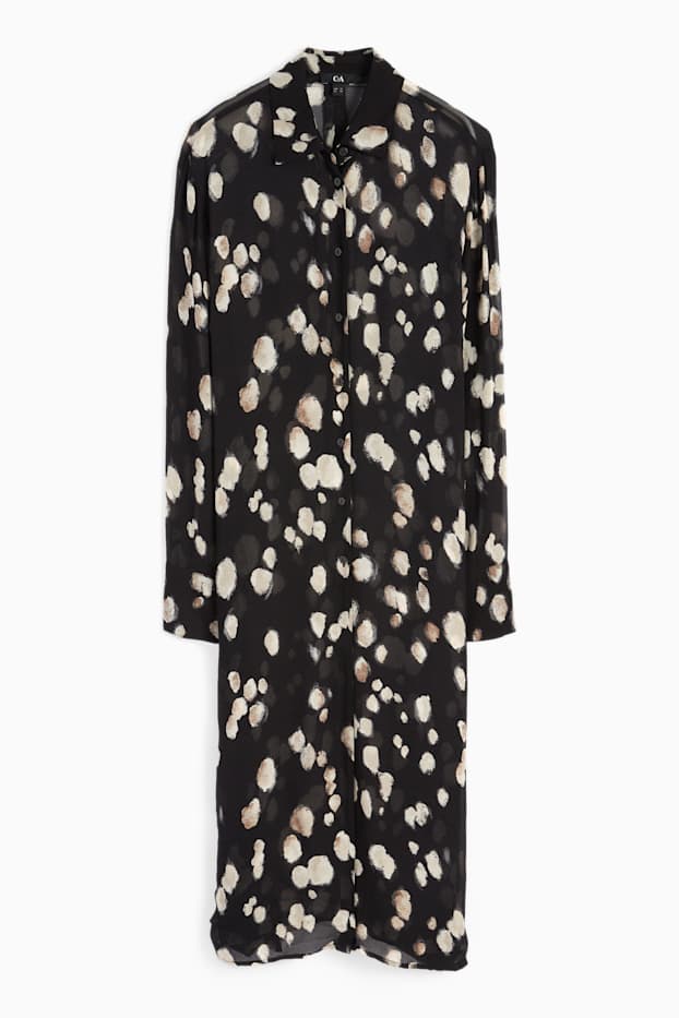 Damen - Blusenkleid - gepunktet - schwarz