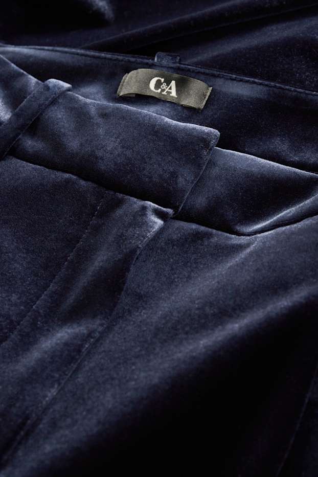 Dámské - Sametové business kalhoty - high waist - wide fit - tmavomodrá