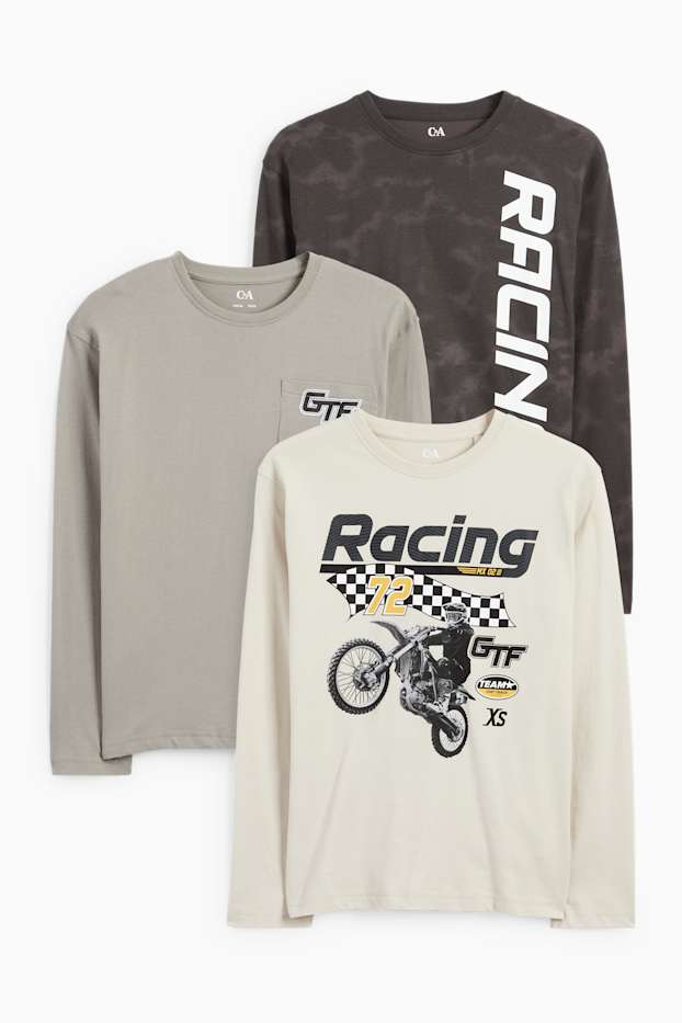 Kinderen: jongens - Set van 3 - racing - longsleeve - licht beige