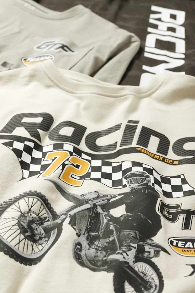 Kinderen: jongens - Set van 3 - racing - longsleeve - licht beige