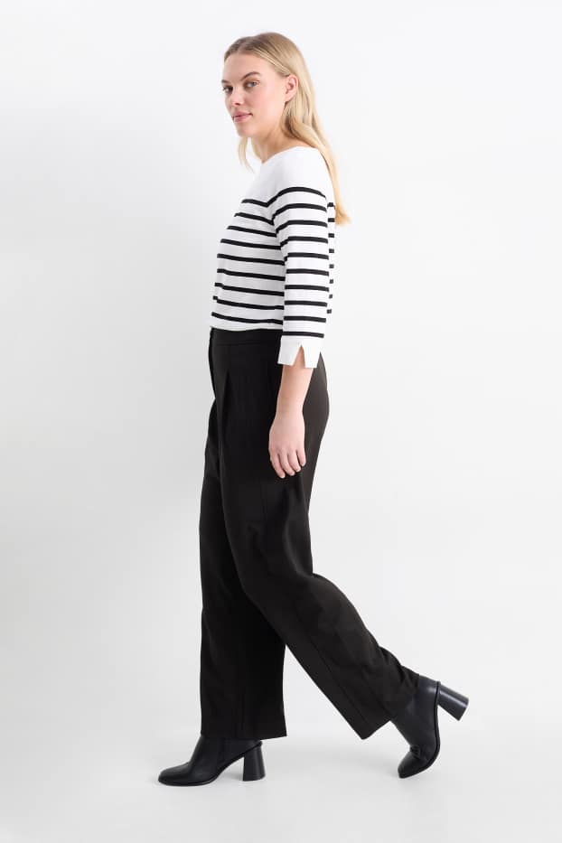 Femmes - Pantalon de toile - mid waist - wide leg - noir