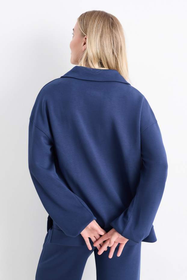 Femei - Bluză de molton basic - albastru închis