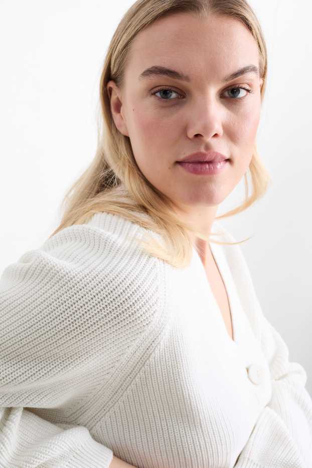Women - Cardigan - ribbed - cremewhite