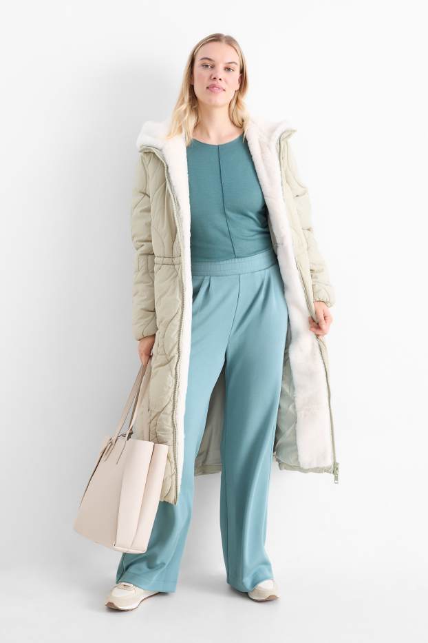 Dames - Broek van jersey - mid waist - straight fit - turquoise