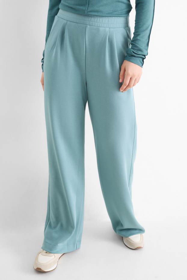 Dames - Broek van jersey - mid waist - straight fit - turquoise