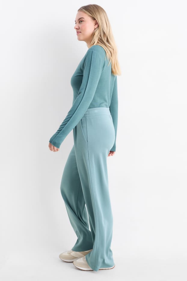 Dames - Broek van jersey - mid waist - straight fit - turquoise