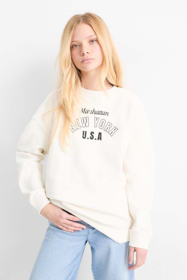 Enfants filles - New York - sweat - blanc crème