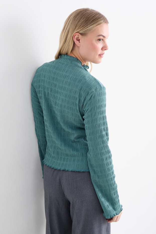 Damen - Langarmshirt - gesmokt - grün