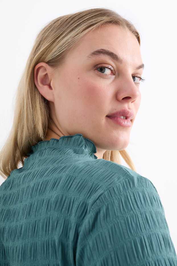 Damen - Langarmshirt - gesmokt - grün