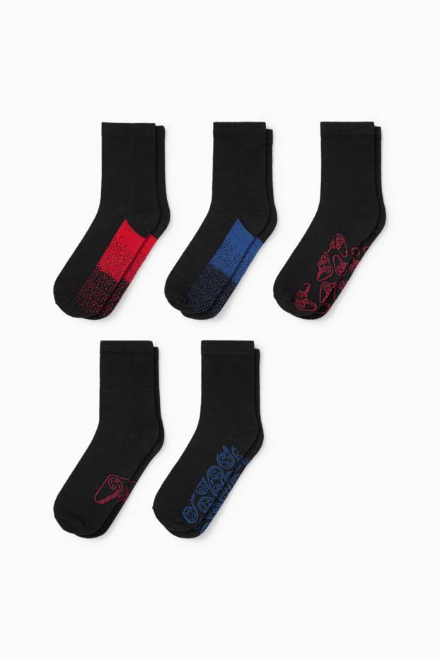 Children Boys - Multipack of 5 - gaming - socks with motif - black