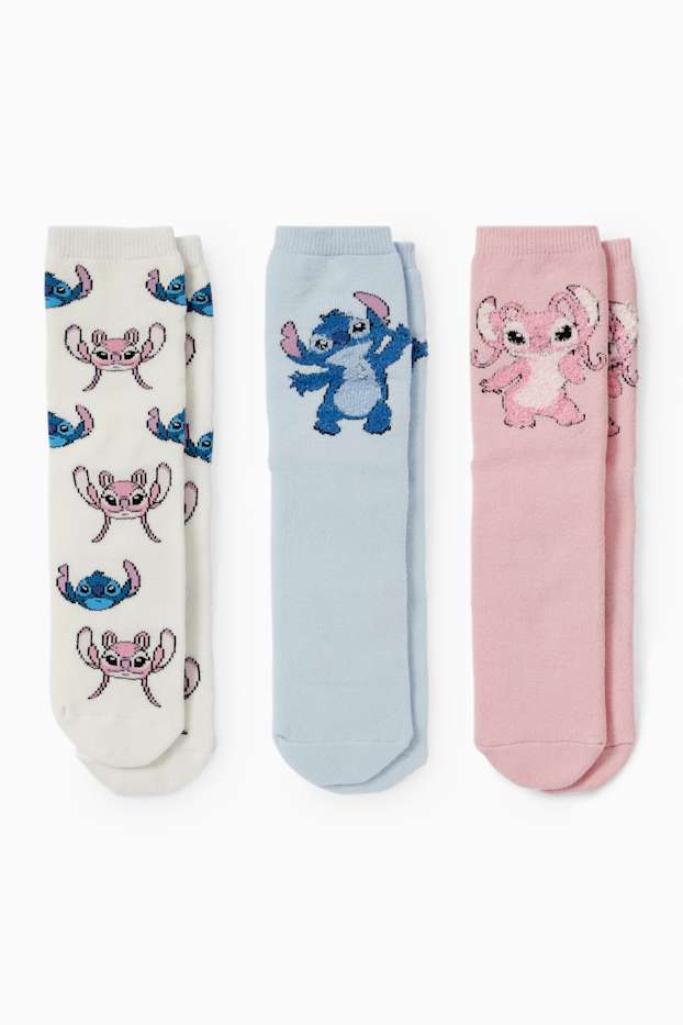 Kinderen: meisjes - Set van 3 paar - Lilo & Stitch - warme sokken met motief - lichtblauw