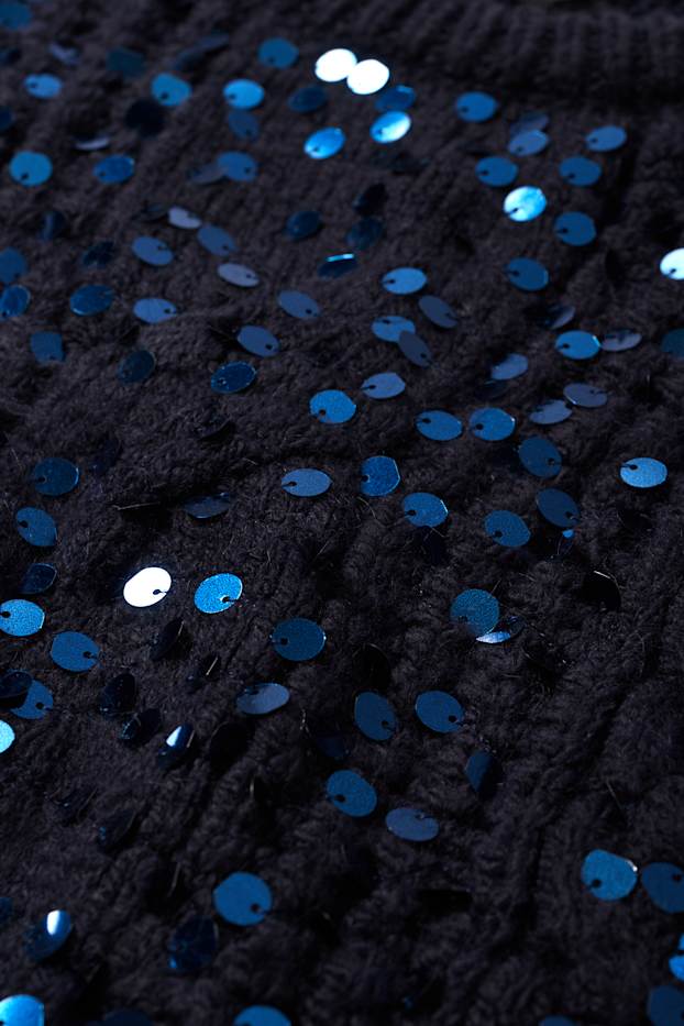 Femei - Pulover - aspect lucios - cu torsade - albastru închis