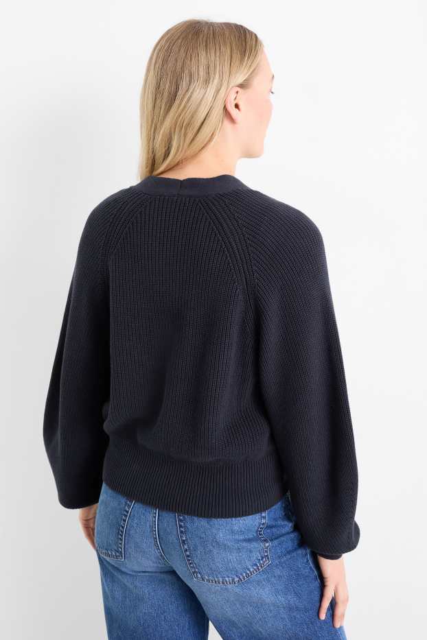 Women - Cardigan - ribbed - dark blue