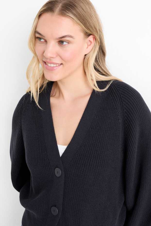 Women - Cardigan - ribbed - dark blue