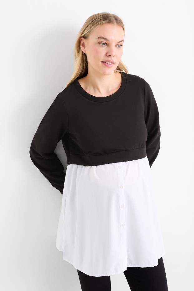 Femmes - Sweat d’allaitement - look 2-en-1 - noir / blanc