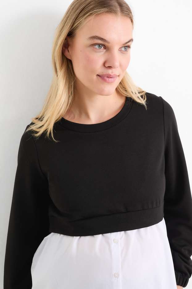 Femmes - Sweat d’allaitement - look 2-en-1 - noir / blanc
