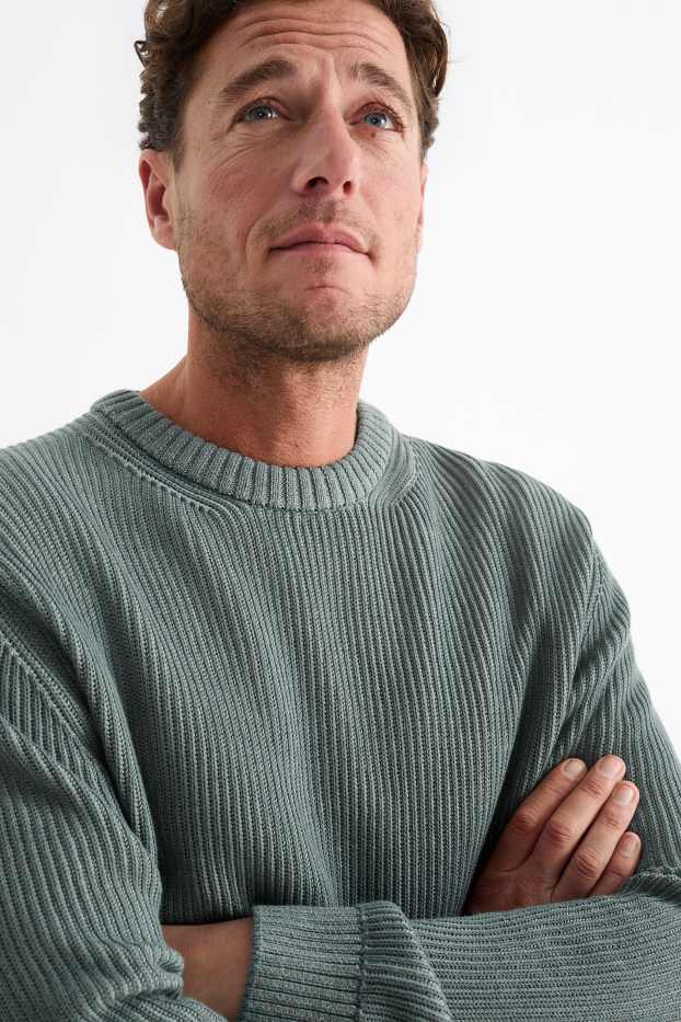 Uomo - Maglione - a coste - verde