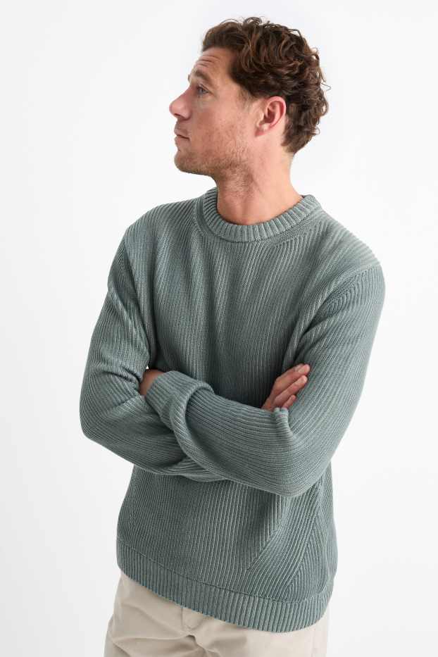 Uomo - Maglione - a coste - verde